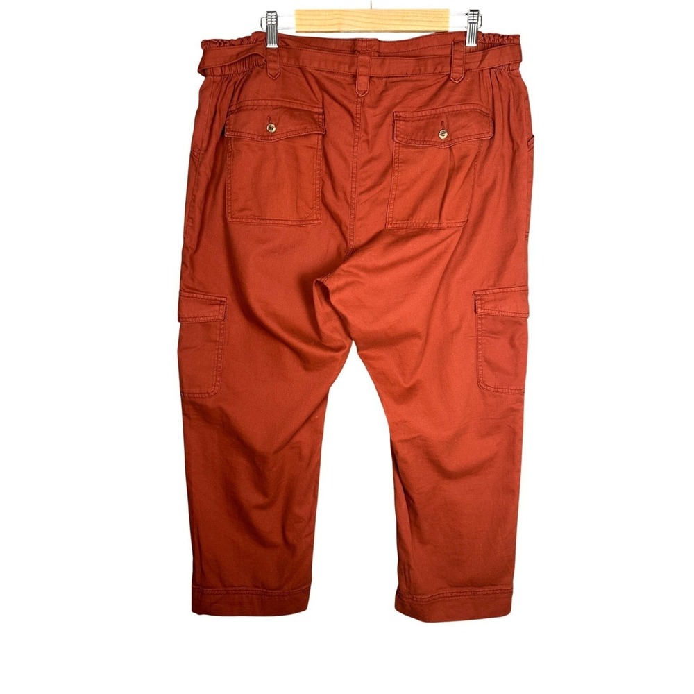 OLD NAVY Womens Utility Cargo Pants Rust Orange Paperbag Waist Belted Cropped XL - Picture 5 of 10
